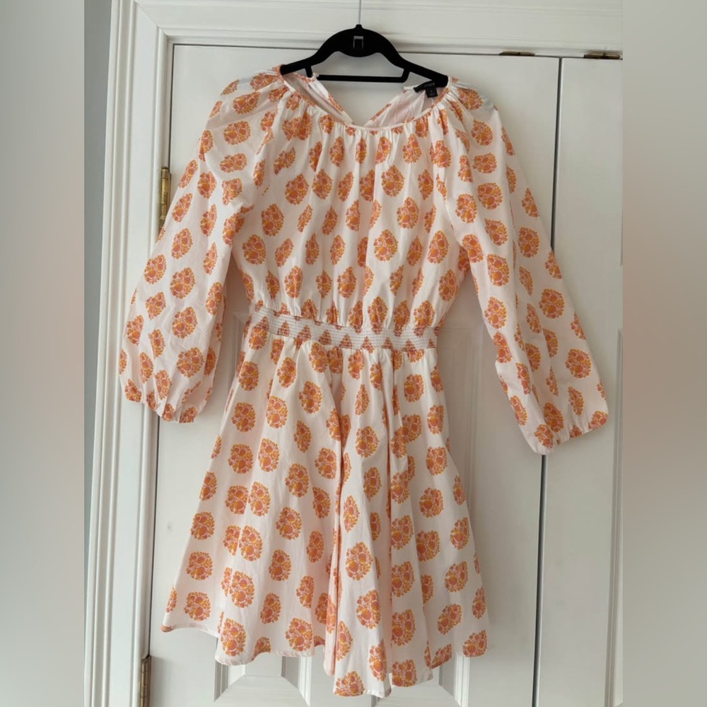 J.Crew White Smocked Waist Floral Block Print Gathered Mini Dress